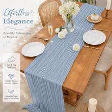 12 Pack Dusty Blue Cheesecloth Table Runner, Boho Gauze Table Runner, Rustic Sheer Cheese Cloth Runner For Wedding Reception, Bridal Shower, Baby Shower, Birthday Party, Anniversary, Farmhouse Dining Table Centerpiece, Holiday And Home Decor - Grey-blue - View 7