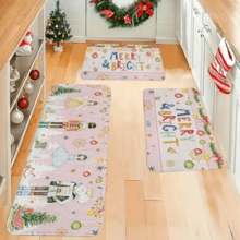 1/2/3pcs Christmas Theme Kitchen Rugs, Flannel Kitchen Rugs Comfortable Soft Absorbent Non-Slip Machine Washable With Non-Slip Backing Multi-Functional Home Floor Mat Suitable For Doorway Living Room Bedroom Kitchen Dining Room Bathroom Laundry Room Entryway Patio Holiday Christmas Decoration Mat - Multicolor - View 4