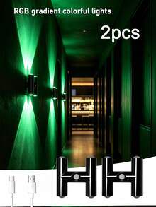 1pc, 2pcs H-Shaped Magnetic USB Rechargeable Motion Sensor Wall Light, Drill-Free Color Changing RGB LED Ambient Night Light, Auto On/Off Wireless Sensing Decorative Lamp, Suitable For Hallway Bedroom Stairs Closet Cabinet - Multicolor - View 9