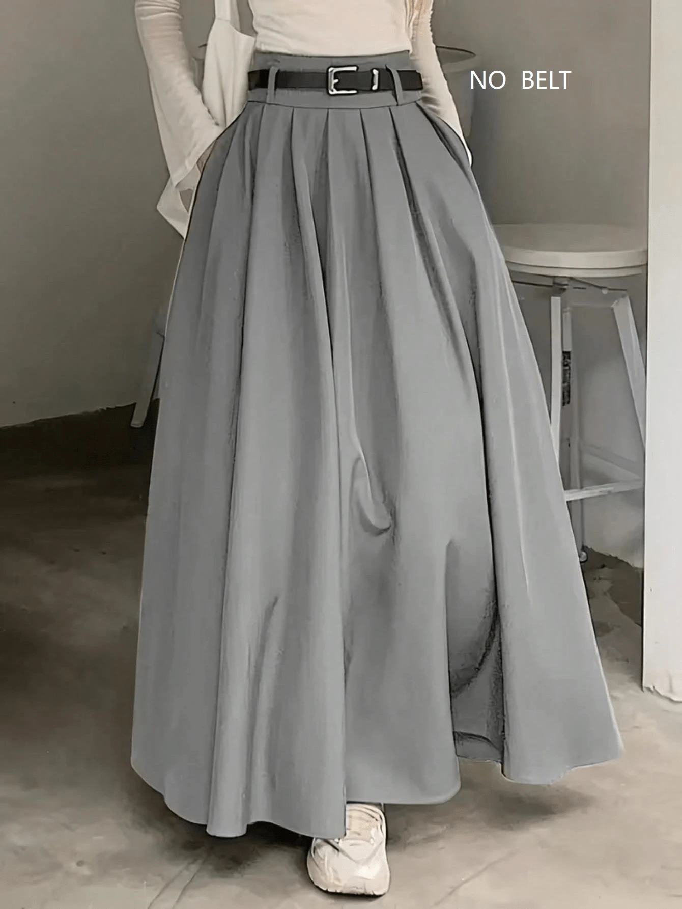Autumn/Winter High Waist Draped Pleated Long Skirt, Elegant Commute A-Line Maxi Skirt For Halloween And Christmas - Grey - View 1