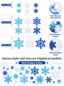 300pcs/100pcs - Christmas Blue & White Snowflake Foam Sticker Set, Self-Adhesive Multiple Sizes Glitter & Matte Snowflake Decals, Suitable For DIY Card Making, Gift Wrapping, Window Display, Scrapbooking, Winter Holiday Party Decoration - Multicolor - View 4