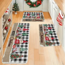 1/2/3pcs Christmas Theme Kitchen Rug, Flannel Kitchen Mat, Soft Comfortable Absorbent Non-Slip Machine Washable With Non-Slip Backing, Suitable For Multiple Scenes: Entryway, Living Room, Bedroom, Kitchen, Dining Room, Bathroom, Laundry Room, Hallway, Christmas Holiday Home Decor - Multicolor - View 4