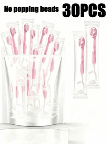 10/20/30/50pcs Pink Disposable Toothbrush Set, Mini Travel Toothbrush With Floss And Toothpick, Individually Wrapped, Suitable For Office And Travel (No Beads) - Pink - View 6