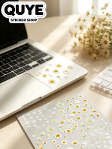 1PC/1Set, Phone Stickers, Stickers For Laptop, Stickers, Dried Daisy Floral Pattern, Self‑Adhesive Decorative Stickers, For Phone Case, Tablet, Daily Gadget Surface Ornament - CA-123 - View 3