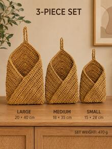 1pc Handmade Jute Wall-Mounted Fruit & Vegetable Storage Basket, Macrame Design With Mesh Structure - Multicolor - View 17