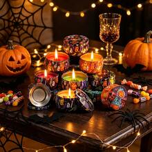 8pcs Halloween Pattern Decorative Candle Jars, Skull & Pumpkin Print Candle Jars, Vintage Holiday Containers, Suitable For Halloween & Day Of The Dead Tabletop Decor, Autumn Party Tabletop Ornaments - Halloween Style 1 - 8pcs - View 2