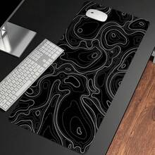 Black & White Topographic Map Large Gaming Mouse Pad - Extended Contour Mouse Pad, Laptop Keyboard Mat, With Non-Slip Rubber Base, Stitched Edge Soft Cloth Mouse Pad, Suitable For Home & Office - Black Geometric - View 3