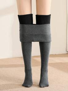 Women High‑Rise Wide Rib Waistband Thermal Leggings, Soft Stretchy Slim Fit Knit Thermal Pants, Warm Comfy Tummy Control Base Layer Leggings - Multicolor - View 6