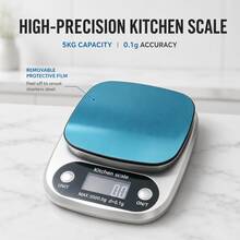 Digital Kitchen Scale With 5kg 0.1g And 10kg 1g Capacity Options, Stainless Steel Food Scale With 9 Units, LED Display, Tare Function For Baking, Cooking, Coffee And Meal Prep - Silver Grey + Blue Protective Film - View 1