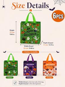 1/3/6pcs Halloween Laminated Non-Woven Fabric Tote Bags, Ghost Pumpkin Bat Pattern Gift Bags, Halloween Trick Or Treat Party Gift Storage Bags, Holiday Decoration Accessories, 3 Mixed Color Cartoon Styles, Durable Handle Candy Packaging Bags - Multi-color - View 7