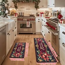 1/2/3pcs Christmas Theme Kitchen Rug, Flannel Kitchen Mat, Soft Comfortable Absorbent Non-Slip Machine Washable With Non-Slip Backing, Suitable For Multiple Scenes: Entrance, Living Room, Bedroom, Kitchen, Dining Room, Bathroom, Laundry Room, Hallway, Christmas Holiday Home Decor Mat - Multicolor - View 12