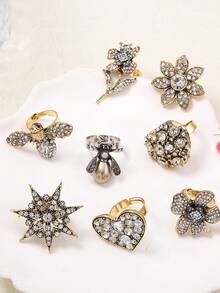 Luxurious And Exquisite Multi-Style Alloy Flower Five-Pointed Star Open-Ended Women's Ring, Suitable For Various Daily Wear Accessories - Multicolor - View 2