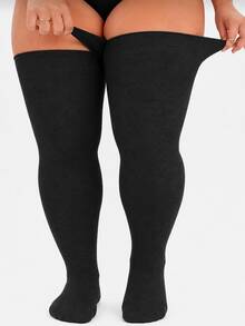 Plus Size Over-The-Knee Socks, Suitable For Thick Legs - Extra Wide, Extra Long, Extra Thick Knitted Over-The-Knee Socks - Black - View 1