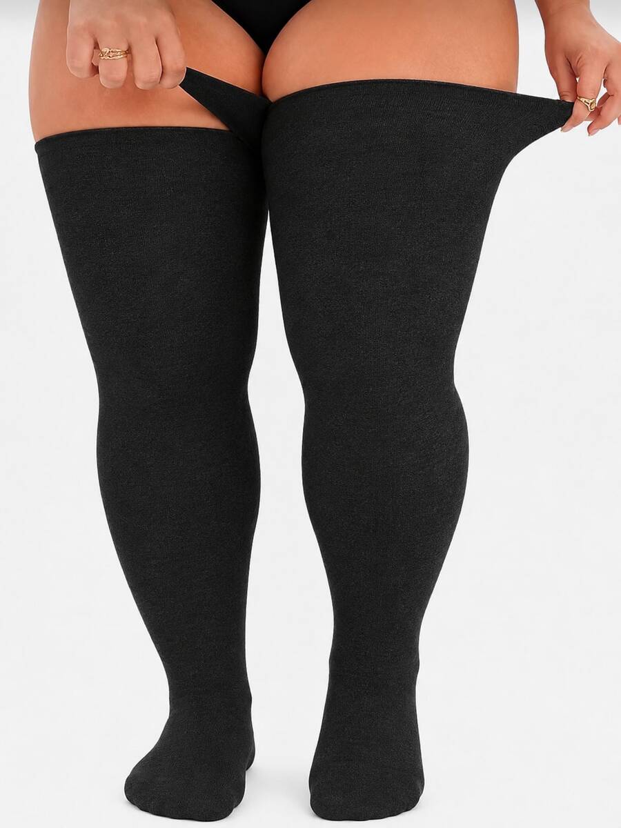 Plus Size Over-The-Knee Socks, Suitable For Thick Legs - Extra Wide, Extra Long, Extra Thick Knitted Over-The-Knee Socks - Black - View 1