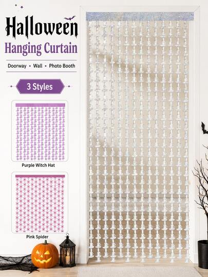 1PC Halloween Spider Fringe Curtain, Shiny Hanging Spider Streamer Backdrop For Doorway Wall Window, Halloween Party Photo Booth Background, Spooky Home Party Decorations & Halloween Party Supplies