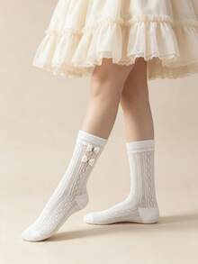 1/5 Pairs Vintage Mori Style Bow Lace Trim Mid-Calf Socks - Multicolor - View 7