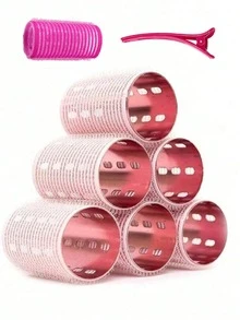 4pcs Ceramic Hot Curlers And Clips Set, Aluminum Core Nylon Hook And Loop Self-Adhesive Fast Heating Large Curlers, Lightweight Sleep Curlers, Includes 20pcs Set - White - View 4