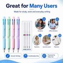 4 Paket Pulpen Ballpoint Multiwarna 4-in-1 dengan 4 Isi Ulang Gratis, Tinta Hitam Merah Biru Hijau, Pulpen Tarik dengan Pegangan Nyaman untuk Pelajar, Sekolah, Kantor, Mencatat, Menulis Jurnal, Perencanaan, dan Menulis Sehari-hari - Pencampuran Warna - View 10