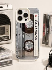 1PC Case Compatible With Iphone 17 16 15 14 13 Pro Transparent Retro C-60 Cassette Tape Phone Case, PAIKMANSA Handwritten Label Realistic Tape Reel Print Full-Wrap White Frame Shockproof Soft Protective Cover - White - View 3