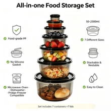 Moradi Tone 14-Piece Food Storage Set (7 Containers + 7 Lids) | PP Material | Leak-Proof Seal | Stackable & Nestable | Multiple Sizes 50ml-2500ml | Kitchen Storage - Multicolor - View 12