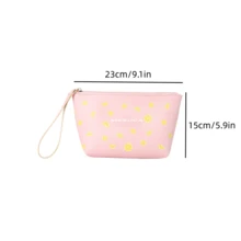 1pc Portable Daily Cosmetics Storage Bag Mesuca Printed Design Pink Tone Durable PU Fabric With Wrist Strap Large Capacity Toiletries Short Trip Home Storage - View 6