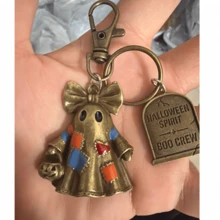 New Retro Patch Ghost WIth Bell Car Keychain Halloween Party Pendant Metal Keychain Magic Bat Horror Motel Keychain Gift - A - View 6