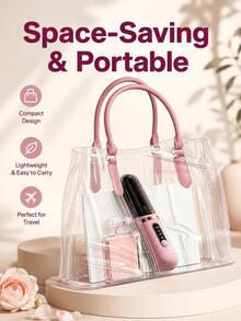 GENAI Mini Wireless Hair Straightener Comb, USB Rechargeable Ionic Straightening Brush With LED Display, 4 Temperature Settings, Fast Heating Anti-Frizz Portable Hair Styling Tool, Suitable For Home And Travel, Pink/Black - Multicolor - View 5