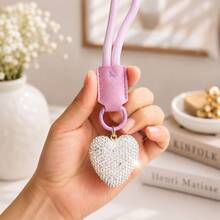 1PC Rhinestone Heart Keychain, Sparkling Crystal Heart Bag Charm, Lavender Wristlet Key Ring, Cute Handbag Backpack Pendant, Fashion Accessory - Multicolor - View 3