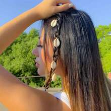 Bohemian Shell Hair Braid Ring Set, Gold Dreadlock Hair Ring Clips For Women Girls, Decorative Braided Hair Accessories For Beach Festival - Multicolor - View 8