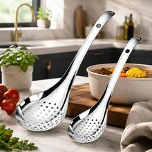 1/2Pcs Stainless Steel Slotted Spoon Set, Kitchen Strainer Ladle With Long Handle, Perforated Cooking Spoon For Soup, Pasta And Frying Food - Multicolor - View 9