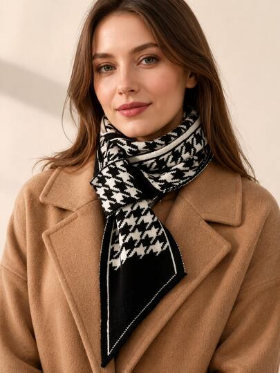 1 stuk dames sjaal met geometrisch patroon, zachte warme korte nekwarmer, elegant herfst-winter modeaccessoire voor dagelijks woon-werkverkeer
