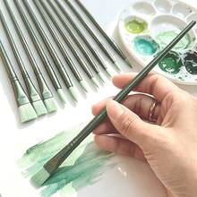 12Pcs Green Nylon Bristle Art Paint Brushes, Professional For: Outlining, Detailing, Contouring, Blending, Color Blocking, Etc., Suitable For Acrylic/Watercolor - Sets - View 2