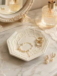 Luxury Display Tray, Jewelry Display Tray, Ring Stand, Elegant Resin Decorative Tray, European Relief Design, Suitable For Dressing Table, Vanity, Wedding Decoration, Photography Props, Women's Gifts, Christmas, Birthday - Multicolor - View 1