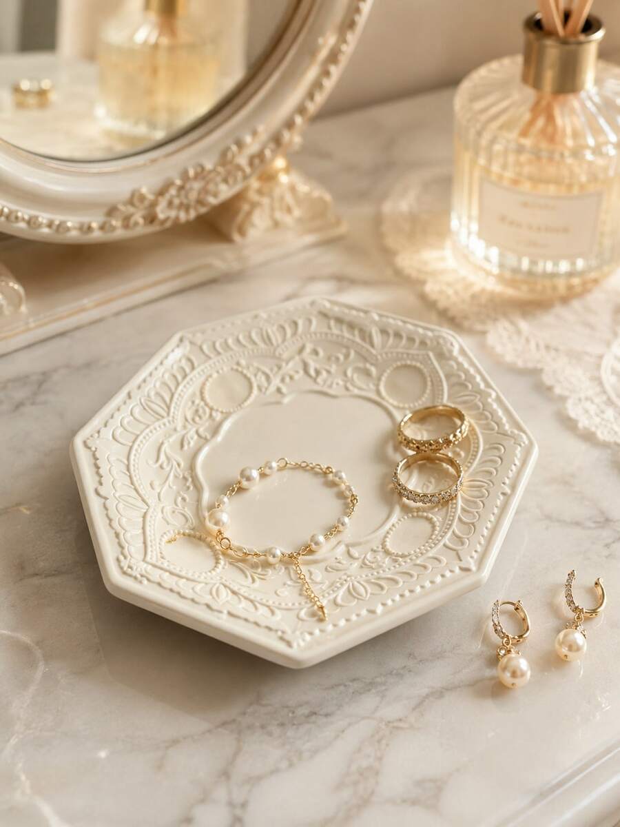 Luxury Display Tray, Jewelry Display Tray, Ring Stand, Elegant Resin Decorative Tray, European Relief Design, Suitable For Dressing Table, Vanity, Wedding Decoration, Photography Props, Women's Gifts, Christmas, Birthday - Multicolor - View 1