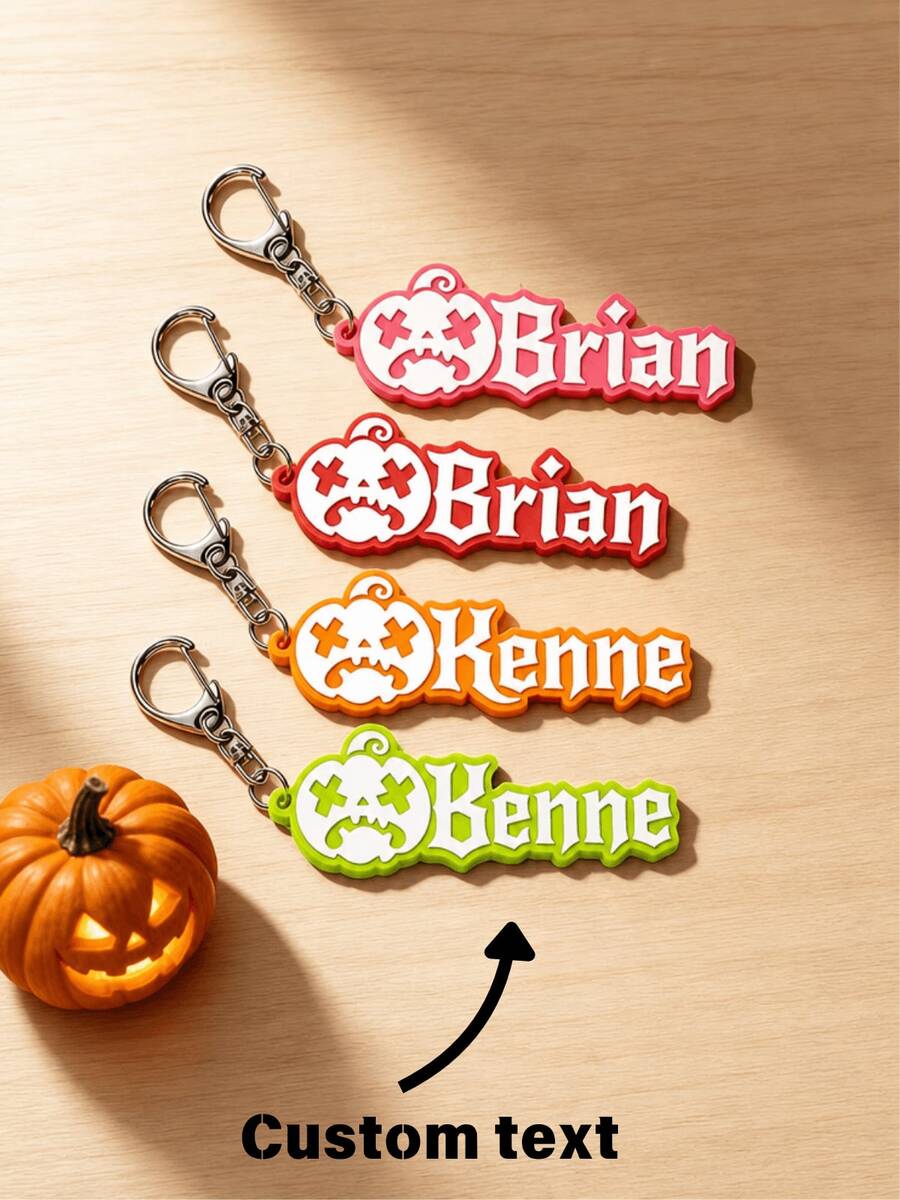 1pc Customizable English Name Halloween Jack-O'-Lantern Keychain, Funny Grimace Pumpkin Design Personalized Name Keychain, Colorful Letter Pendant - Multicolor - View 1