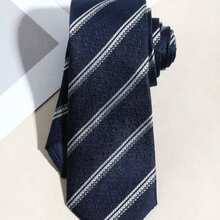 1pc Men's Fashion Deep Blue Textured Minimalist Tie, Suitable For Business And School Outfits - Navy Blue - View 1