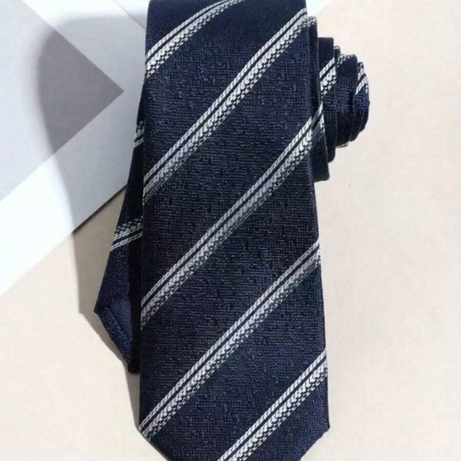 1pc Men's Fashion Deep Blue Textured Minimalist Tie, Suitable For Business And School Outfits - Navy Blue - View 1