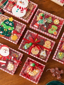 2pcs Red Houndstooth Christmas Transparent Gift Box Set, Including Box And Raffia. Ideal For Christmas Gift Wrapping, Party Favors, Christmas Decorations, And Storage. Perfect For Christmas, Gift Wrapping, And Guest Favors. - Multicolor - View 6