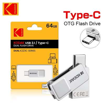 Kodak 柯达金属 3.1 Type-C 闪存盘，360° 旋转，32GB/64GB/128GB 可选，二合一 USB-A/USB-C 高速外置存储设备，用于数据传输