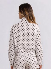 Never me Women's Polka Dot Print Stand Collar Short Jacket, Adjustable Drawstring High Waist Outdoor Fitness Jacket - White - View 2