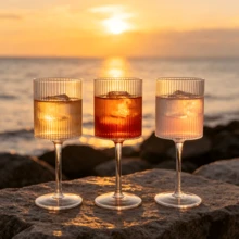 12/6/2/1pc Acrylic Plastic Transparent Striped Cylindrical Stemmed Glasses, Suitable For Friends Gathering, Wedding, Banquet, Holiday, Birthday Party - View 3