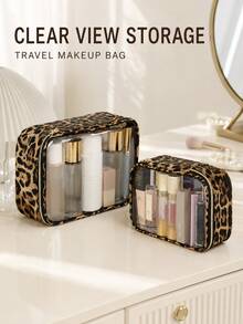 1pc Leopard Print Transparent Makeup Bag, Large Capacity Clear Cosmetic Storage Pouch, Portable Zipper Travel Toiletry Organizer, Suitable For Cosmetics, Brushes And Bottled Products, Women's Vacation And Hotel Accessories - Multicolor - View 6
