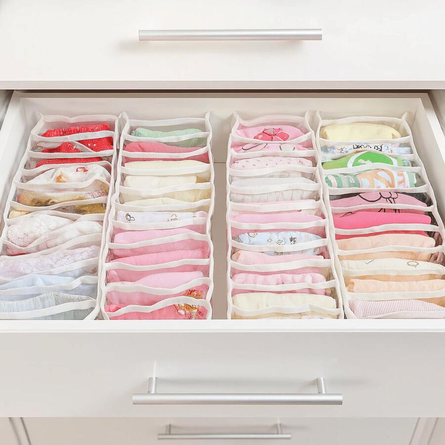 1pc 11-Compartment Foldable Underwear Storage Box, Portable Mesh Drawer Organizer Divider, Suitable For Home, Bedroom, Dormitory Wardrobe Drawer Socks And Underwear Organizer - Multicolor - View 1