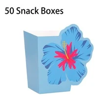 10pcs/20pcs/50pcs Blue Hibiscus Paper Plates, Paper Food Trays, Popcorn Boxes With Palm Leaf Pattern, Hawaiian Style Hibiscus Disposable Paper Plates, Tropical Leaf Napkins, Summer Hawaiian Party Supplies Decoration - Blue - View 12