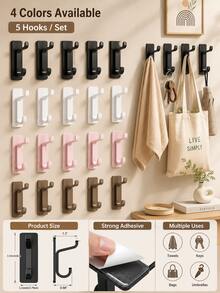 Self-Adhesive Wall Hook - Matte Black Towel Hook, Suitable For Bathroom And Kitchen; Multi-Functional Hook, Can Hang Coats, Bags And Robes; Waterproof Drill-Free Wall Mount, Using Super Strong Removable Adhesive; Strong Load-Bearing Capacity - Multicolor - View 8