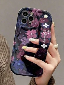 1pc Fashionable Wristband Floral Print Thick Anti-Drop Phone Case With Kickstand Function, Compatible With Apple Series - Multicolor - View 17
