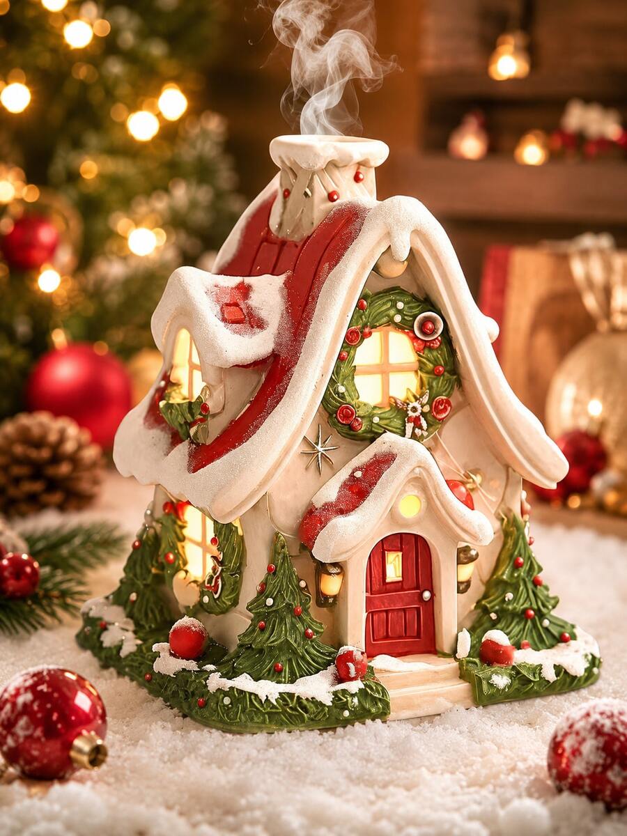 1pc Resin Snow House Incense Burner With Clip, Home Decor Accessory, Living Room Use, No Incense Included, Christmas Decoration, Room Decor, Christmas Gift - A - View 1