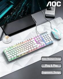 AOC KM100 Mechanical Keyboard, Professional-Grade Gaming Design, Anti-Ghosting, Full-Key Anti-Ghosting, Mixed Light Dynamic Lighting Effect, Plug-And-Play, Driver-Free - White - View 8