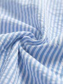 glestore Men's Vintage Casual Short Sleeve Shirt, Lightweight Polyester Fabric, Suitable For All Seasons, Versatile And Easy To Wear - Blue and White - View 6