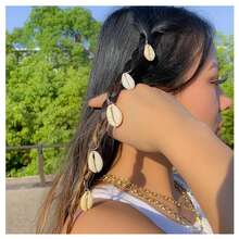 Bohemian Shell Hair Braid Ring Set, Gold Dreadlock Hair Ring Clips For Women Girls, Decorative Braided Hair Accessories For Beach Festival - Multicolor - View 4